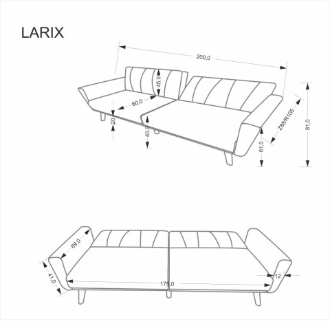 LARIX sofa popielaty