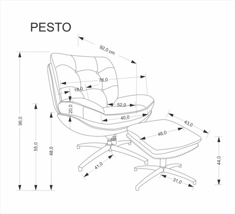 PESTO fotel z podnóżkiem / funkcja kołyski, popielaty