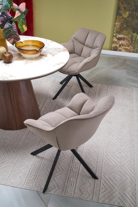ARANI stół okrągły, beżowy marmur / orzechowy
