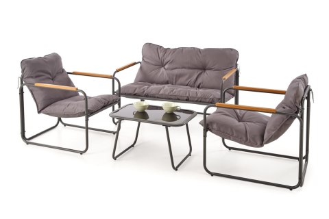 HUDSON, zestaw ogrodowy ( sofa, fotel 2x, ława ), popielaty / brązowy
